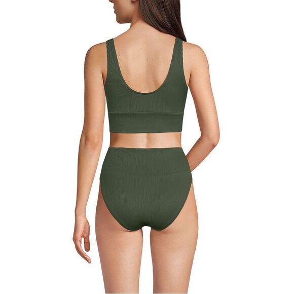 Land's End High waisted swim bottom Rich Olive green Ottoman ribbed various size - Picture 3 of 5